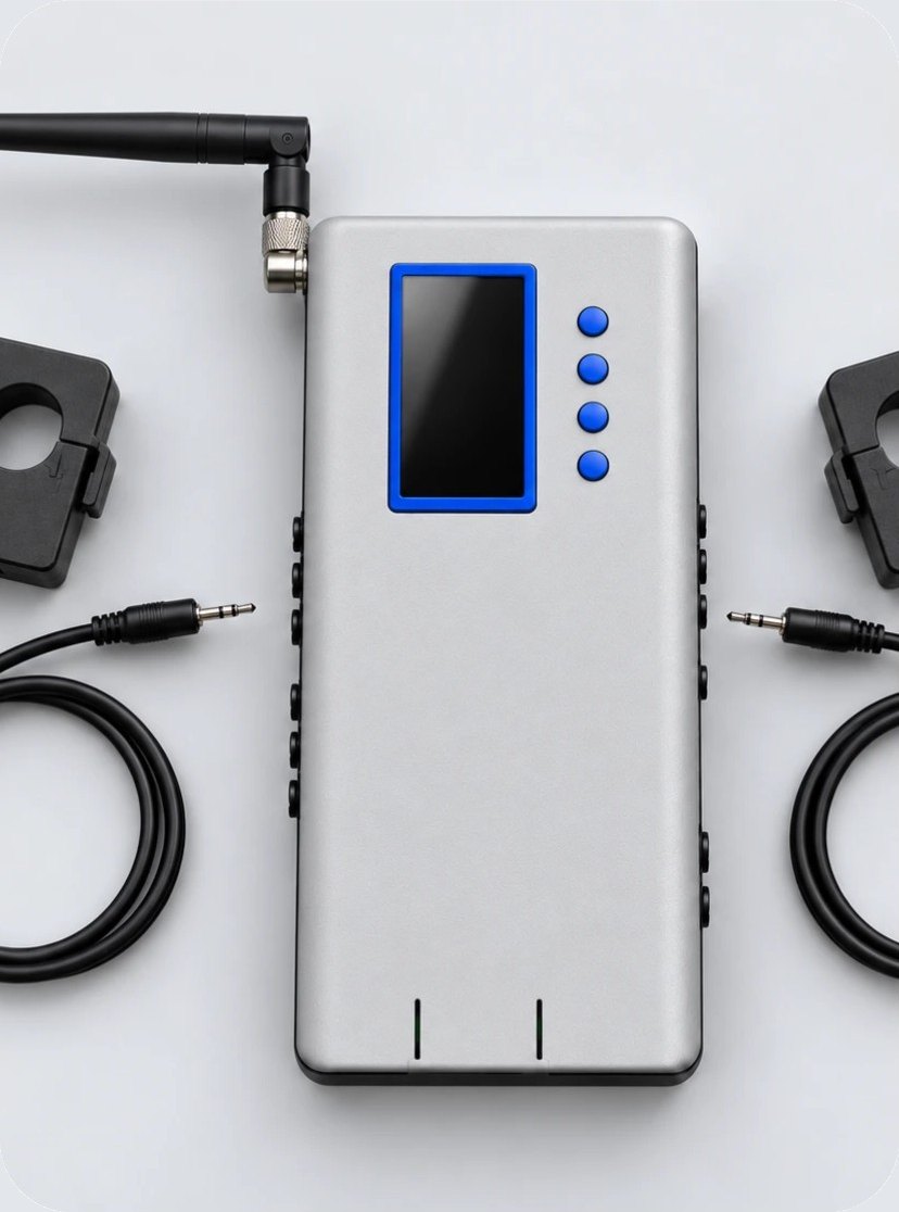565 Sense 24 energy monitor with antenna, display, and two split-core current clamps